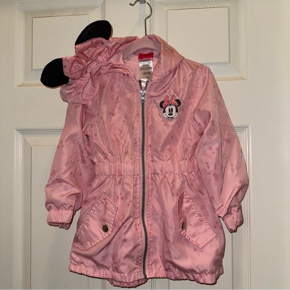 Disney Junior Minnie Mouse Girl’s Pink Long Sleeve Ears & Bow Hooded Raincoat 3T